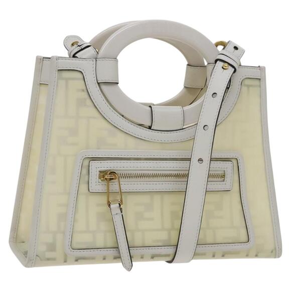 FENDI Zucca Canvas Hand Bag Vinyl Leather Cream White Gold - Picture 1 of 14